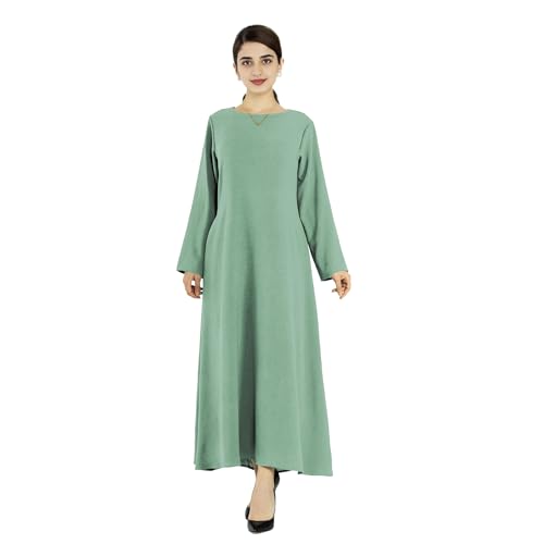 Women Abaya Muslim Dress Long Sleeve Modest Prayer Maxi Kaftan Islamic Clothes with Pockets - color: Light Green, size: XX-Large