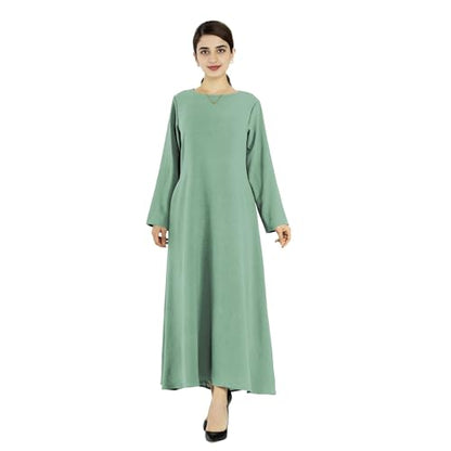 Women Abaya Muslim Dress Long Sleeve Modest Prayer Maxi Kaftan Islamic Clothes with Pockets - color: Light Green, size: XX-Large