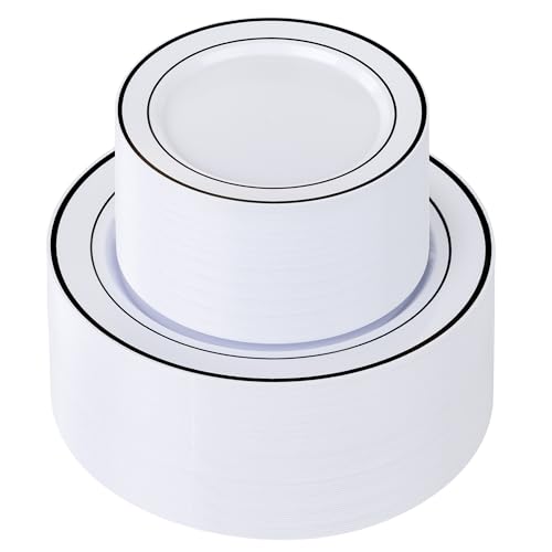 U-QE 100pcs Black Plastic Plates for Party - Black Plates Disposable - color: White Black