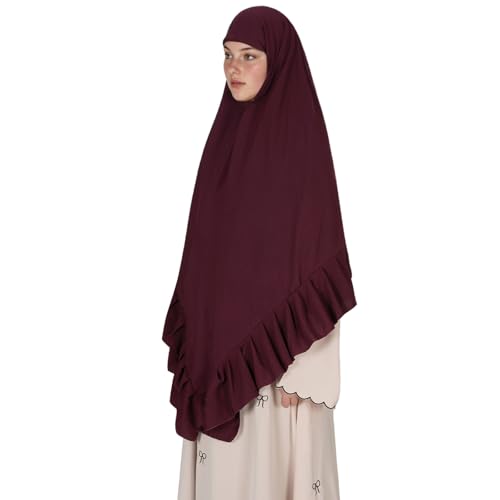 Prayer Hijab for Women Muslim Cotton Blend Lightweight Ruffled Square Scarf - color: Wine Red
