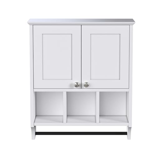 Bathroom Medicine Cabinet, Bathroom Cabinet Wall Mounted Over-The-Toilet with Towel Bar, 2 Doors & 3 Open Shelves, White - color: White