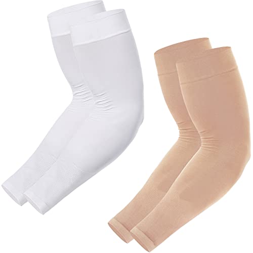 Newbyinn UV Sun Protection Arm Sleeves for Men Women Youth, Cooling Sleeve - color: 2 Pairs: White + Beige