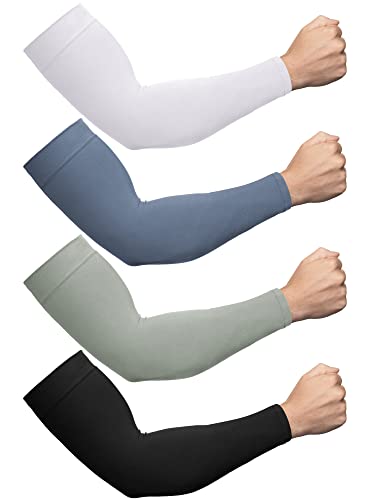 Foaincore 4 Pairs Plus Size Cooling Arm Sun Sleeves for Men Women UV Sun Protection Oversized Compression Sleeves - color: Multiple