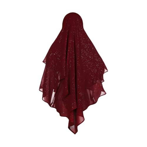 SIQITECHNO Womens Muslim Long Khimar Hijab Scarf Chiffon Sparkling Islamic Arabian Khimar Niqab Ramadan Eid Prayer Scarf Wrap - color: Maroon