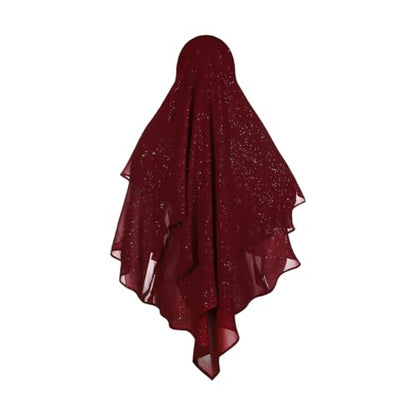 SIQITECHNO Womens Muslim Long Khimar Hijab Scarf Chiffon Sparkling Islamic Arabian Khimar Niqab Ramadan Eid Prayer Scarf Wrap - color: Maroon