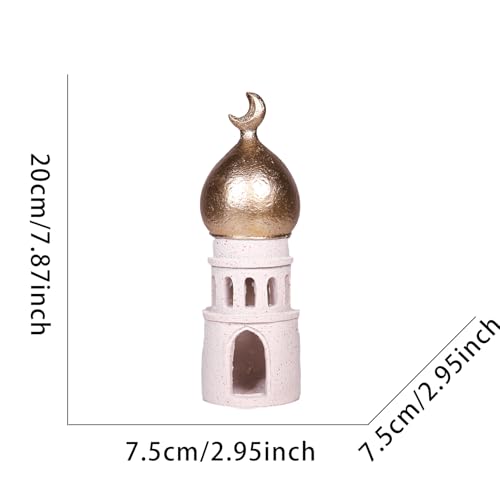 Decorative Mosque Tower with Gold Dome, Hand Painted, 7.87 x 2.95 x 2.95 inches, White and Gold - size: 2.95*2.95*7.87in