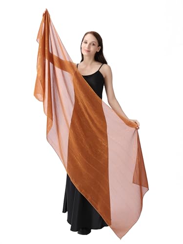 Women's Sheer Chiffon Shawl Wrap Scarf With Silver Thread,Lightweight Sparkling Rhinestone Versatile Hijab Stole - color: Coffee