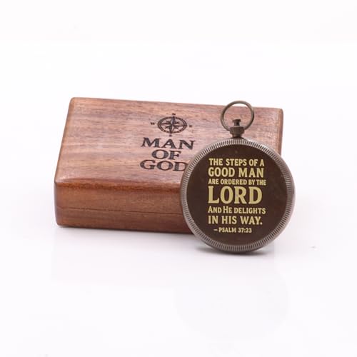 Man of God Compass – Psalm 18:32 Scripture Engraved – Solid Brass Pocket Compass with Rosewood Box – Christian Gift for Men, Son, Husband, Graduation, Travel Keepsake