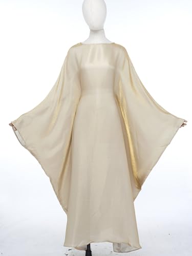 Shinsto Women Satin Prayer Dress Kaftan Robe Musulmane Femme Flashy Gown Luxury Party Wear Nightclub Outfit - color: Champagne, size: 2