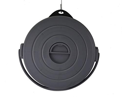 SAMMART 10L(2.64Gallon) Collapsible Fishing Bucket with Locking Lid - Foldable Round Tub - Portable Plastic Water Pail - Space Saving Outdoor Waterpot (Grey/Black) - color: Grey/Black