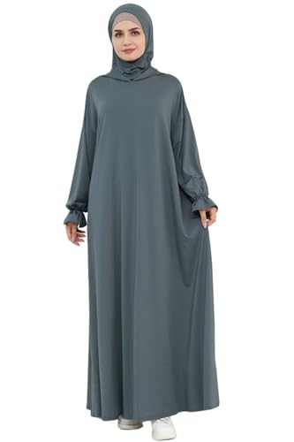 Muslim Dress for Women Pakistani Kaftan Abaya Robe Arabic Islamic Prayer Clothes Dubai Outfits - color: Dark Gray