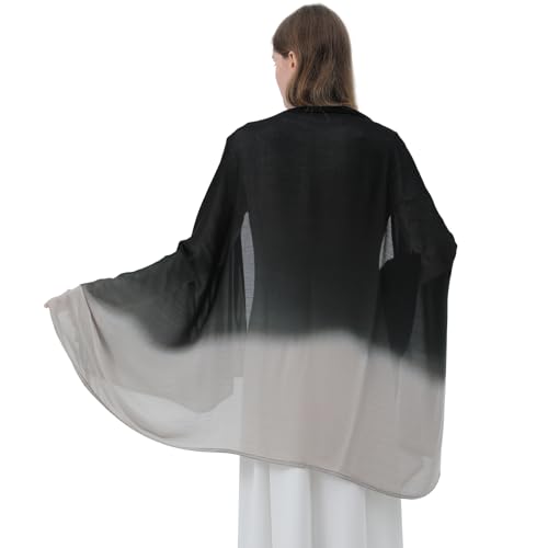 Women Scarf and Shawls, Soft Modal Jersey Scarves, Gradient Long Wrap for Spring Summer and Autumn - color: Black & Grey