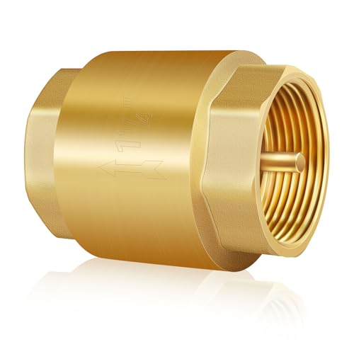 Solid Brass Spring Check Valve, 1-1/4 Inch NPT Female Thread Non Return One Way Horizontal Vertical In-Line Water Check Valve for Well, Pump, Tank, Backflow Preventer - size: 1-1/4'' NPT-1PC