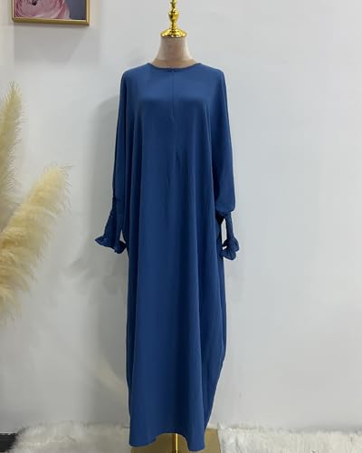 Muslim Prayer Abaya Islamic Women's Khimar Pure Color Hijab Dress Long Sleeve Dubai Kaftan - color: Foggyblue