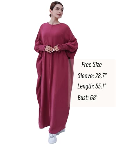 Muslim Prayer Abaya Islamic Women's Khimar Pure Color Hijab Dress Long Sleeve Dubai Kaftan - color: Darkred