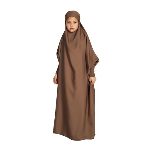 Lmdudan Girls Muslim Dress Hood Long Sleeve Prayer Dresses Robe Dubai Abaya 2026 Ramadan Kaftan Dress Kids 6-13 Years - color: Coffee, size: 8-9 Years