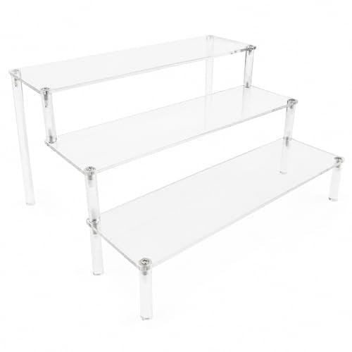 WEERSHUN 3 Tier Acrylic Display Stand Risers, Clear Tabletop Display Shelf for Perfume, Figures & Collectibles, Thick Acrylic Organizer for Cupcake, Cosmetics & Home Decoration - size: 1PACK 3-layer transparent