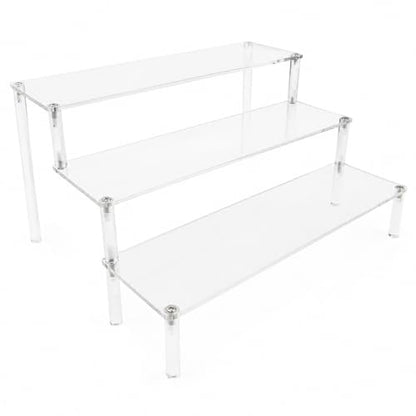 WEERSHUN 3 Tier Acrylic Display Stand Risers, Clear Tabletop Display Shelf for Perfume, Figures & Collectibles, Thick Acrylic Organizer for Cupcake, Cosmetics & Home Decoration - size: 1PACK 3-layer transparent