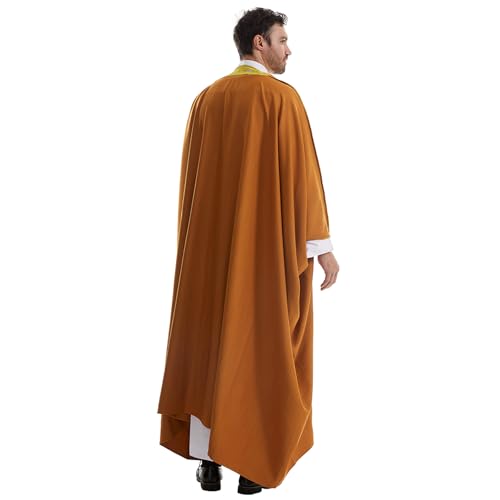 Muslim Men Thobe Thick Golden Tassel Muslim Prayer Cardigan Eid Open Abaya - color: Camel, size: Medium