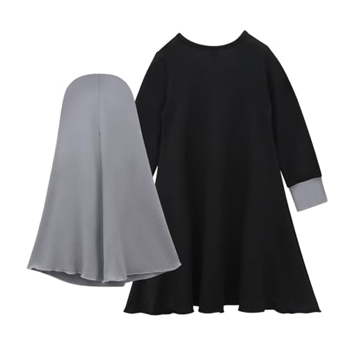 Muslim Dress for Girl Abaya Kaftan Kids Islamic Prayer Clothes Long Sleeve Dress Dubai 2026 Ramadan Hijab Sets - color: Black, size: 6-12 Months