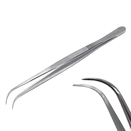 Lab Tweezers High Precision Forceps, Fine Strong Curved Point Tweezers, Stainless Steel (8 Inch) - size: 8 Inch