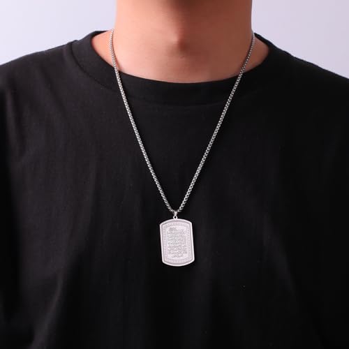 VASSAGO Islamic Allah Necklace for Men Women Stainless Steel Muslim Ayatul Kursi Necklace Islam Arabic Eid Ramadan Jewelry Gift - color: Silver Ayatul Kursi Necklace