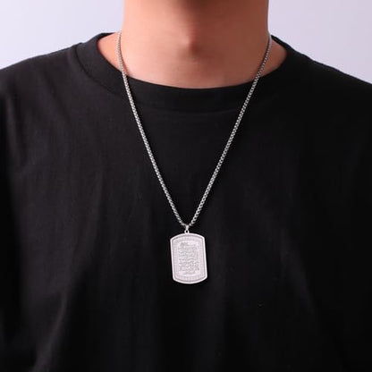 VASSAGO Islamic Allah Necklace for Men Women Stainless Steel Muslim Ayatul Kursi Necklace Islam Arabic Eid Ramadan Jewelry Gift - color: Silver Ayatul Kursi Necklace