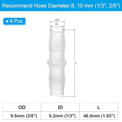 PATIKIL 1/3" - 2/5" 6 Pcs Plastic Hose Barb Fittings, Reducer Tube Fittings Pipe Adapter Union Splicer Joint Kit for Air Gas Water System Liquid Fuel Line Aquarium Tube Pump - size: 1/3"-2/5",(0.51"x1.83")