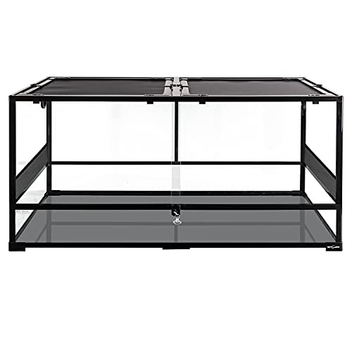 REPTIZOO Large Reptile Terrarium, Tall & 48 INCH Wide Reptile Tank with Sliding Door Top Screen Ventilation & Anti Escape Lid (48" W X 24" D X 24" H (Full Glass & Side Mesh Panel Switchable)) - size: 24 x 24 x 48 Inches