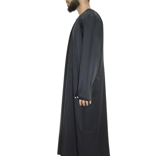 Emirati Thobes Collection Men Dress Caftan Handmade with Embroidery Tread Long Sleeve with Two Pockets - color: Black, size: Medium