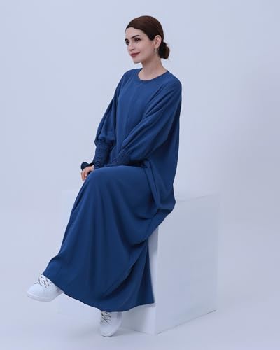 Muslim Prayer Abaya Islamic Women's Khimar Pure Color Hijab Dress Long Sleeve Dubai Kaftan - color: Foggyblue