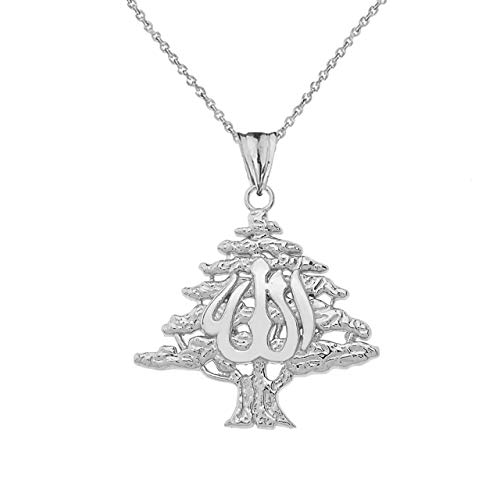 Middle Eastern Jewelry Fine Sterling Silver Lebanese Cedar Tree with Allah Symbol Pendant Necklace
