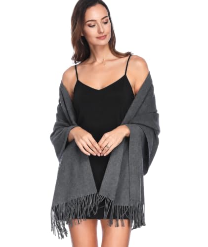 Pashmina Shawl Wraps Scarves Evening Dresses Wedding Bridesmaid for Women - color: Dark Grey