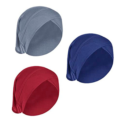 PURFUN 3 Pcs Muslim Inner Hijab Caps Women Solid Color Under Hijab Caps Stretchy Breathable Full Cover Undercap Tube Bonnet - color: Red+navy+grey