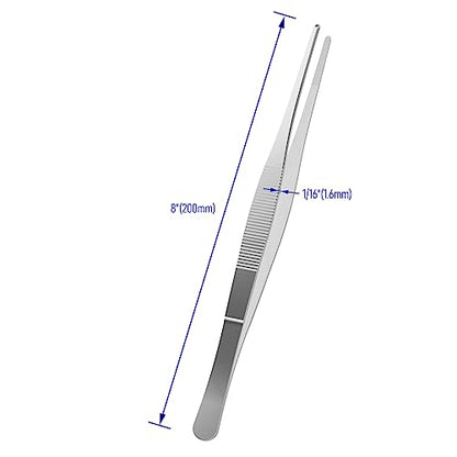 8" Stainless Steel Tweezers, Straight Blunt, 1/16" | Round Serrated Tip, Multipurpose Daily Garden Home Lab Craft Repairing Tool - size: 8"L(1/16"T)