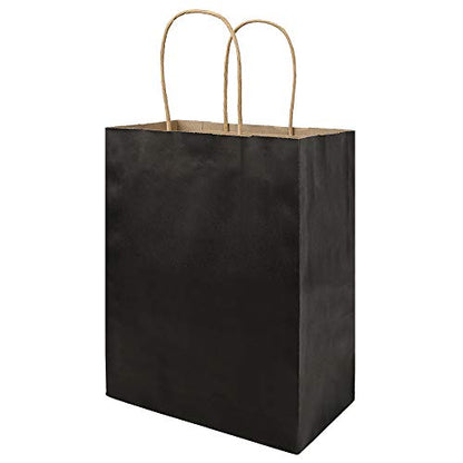 bagmad 100 Pack Medium 8x4.75x10 Inch Black Kraft Paper Bags with Handles Bulk, Gift Bags, Craft Grocery Shopping Retail Party Favors Wedding Business Sacks (Black, 100pcs) - color: Black