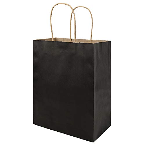bagmad 100 Pack Medium 8x4.75x10 Inch Black Kraft Paper Bags with Handles Bulk, Gift Bags, Craft Grocery Shopping Retail Party Favors Wedding Business Sacks (Black, 100pcs) - color: Black