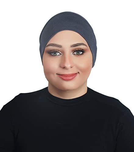 AL AMIRA Under Scarf Hijab Tube UNDERSCARVES Bonnet Chemo Hat Cotton Fabric 20 Colors - color: Dark Gray