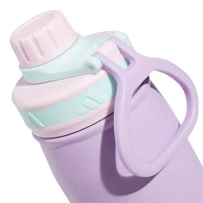 adidas Stainless Steel Metal Water Bottle 20 oz (600 mL) Screw Cap - color: Powder Plum Purple/Clear Pink/Semi Flash Aqua Blue