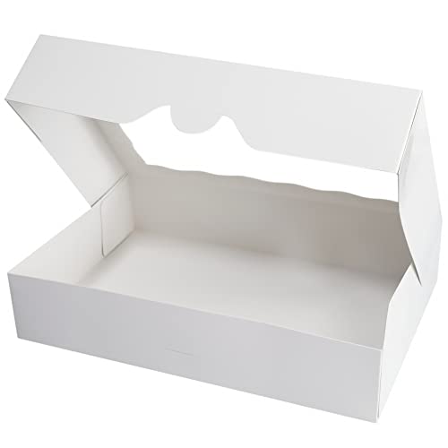 8-PACK Pastry Bakery Box 16x11x2.75inch,White Large Donuts,Muffins,Cookies Boxes with PVC Window Auto-Pop up Paper Box Nature Cardboard Take Out Container,Hold 12 Donuts,Pack of 8