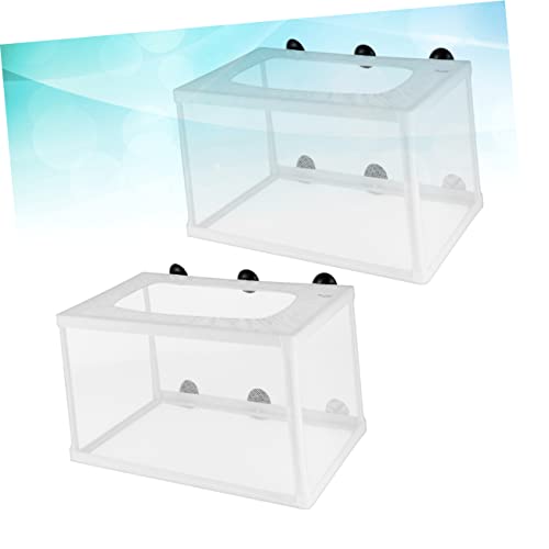 DOITOOL 2pcs Large Fish Net Breeder Box for Aquarium Fry Hatchery Incubator with Suction Cups Durable Mesh for Fish Isolation and Increased Survival Rate