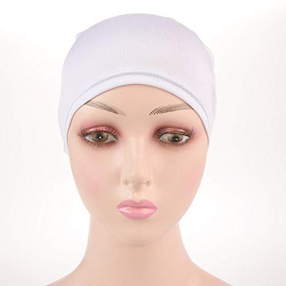 Women Flower Elastic Turban Beanie Head Scarf wrap Chemo Cap hat for Cancer Patient - color: White