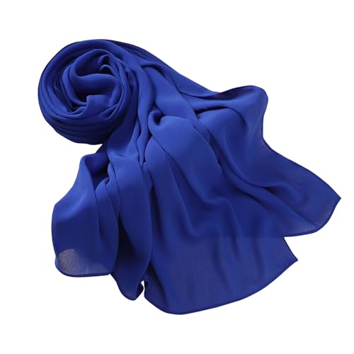 Premium Long Crinkle Chiffon Hijab Scarf for Women, Very Soft Muslim Head Scarfs - color: Royal Blue