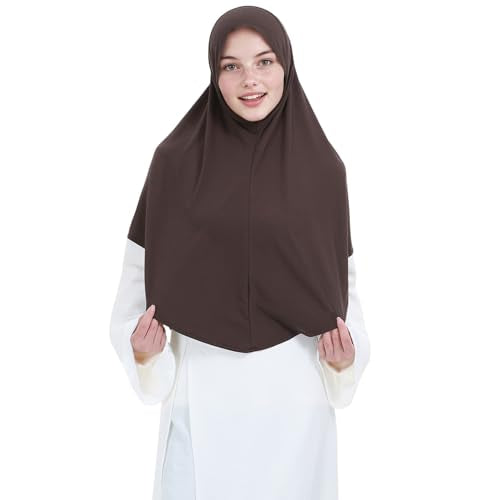 Instant Hijab for Women Muslim Stretchy Prayer Hijab Islamic Headscarf - color: Dark Coffee