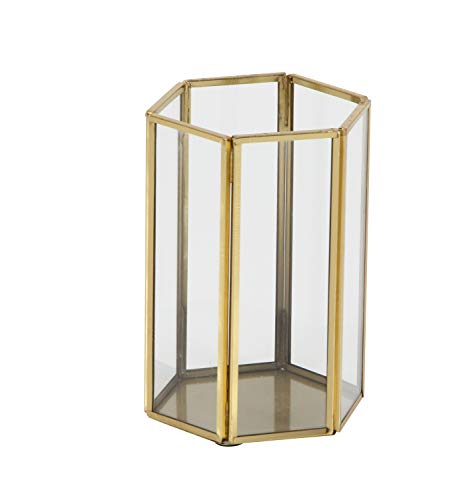 CosmoLiving by Cosmopolitan Glass Decorative Candle Lantern with Metal Plate, Set of 3 6", 8", 10"H, Gold - size: 3 PIECES SMALL SIZE