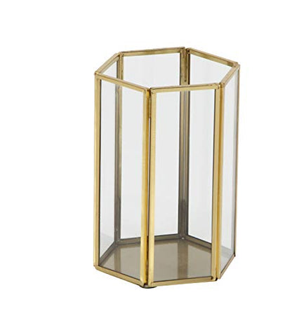 CosmoLiving by Cosmopolitan Glass Decorative Candle Lantern with Metal Plate, Set of 3 6", 8", 10" H, Gold (Pack of 5) - size: 3 PIECES SMALL SIZE (Pack of 5)