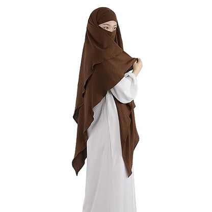 Khalat Muslim Prayer Hijab - 2 Layers Soft Breathable Islamic Dubai Women's Instant Long Hijab - color: Coffee
