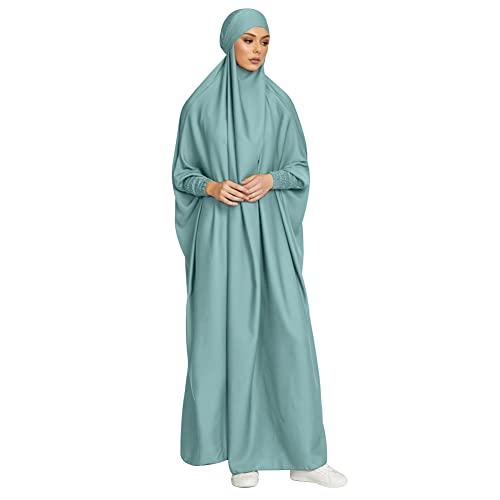 ODIZLI Muslim One Piece Prayer Hijab Dress Women Hooded Abaya Full Cover Islam Dubai Modest Robe - color: Mint Green, size: One Size