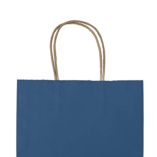 bagmad 100 Pack 8x4.75x10 Inch Medium Blue Gift Paper Bags with Handles Bulk, Kraft Bags, Craft Grocery Shopping Retail Party Favors Wedding Business Sacks (Blue, 100pcs) - color: Blue