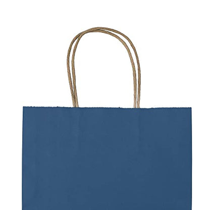 bagmad 100 Pack 8x4.75x10 Inch Medium Blue Gift Paper Bags with Handles Bulk, Kraft Bags, Craft Grocery Shopping Retail Party Favors Wedding Business Sacks (Blue, 100pcs) - color: Blue